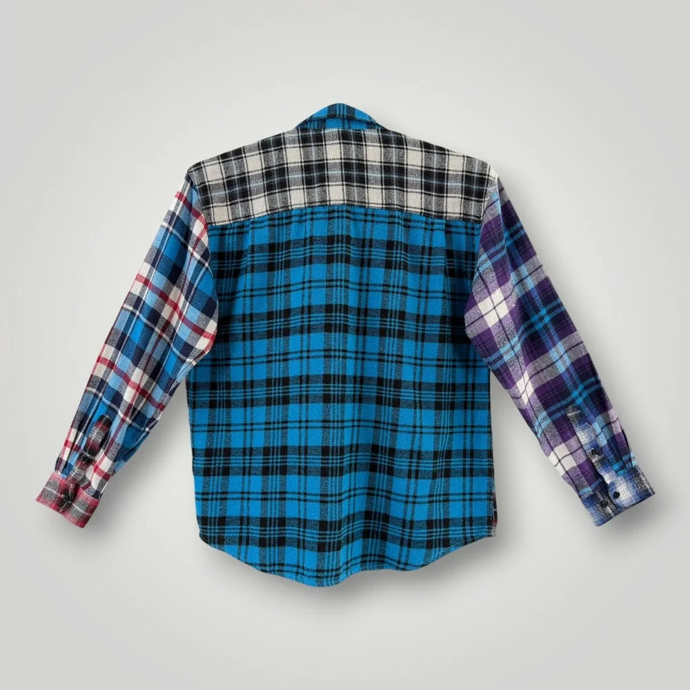 National Outfitters Mens XL Patchwork Plaid Flannel Shirt Multi Color Cotton